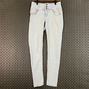 L'Square Light Blue High Rise 3 Button Skinny Women Denim Jeans Size 1 Stretchy‎